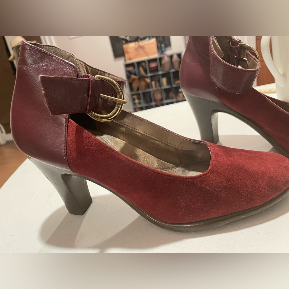 Elegant Suede & Leather Burgundy Heels